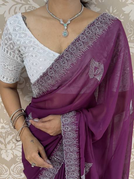 GEETABA FASHION Embroidered Lucknow Chikankari Georgette Saree