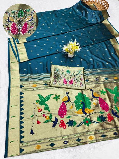 XSOUL Woven Paithani Art Silk, Silk Blend Saree