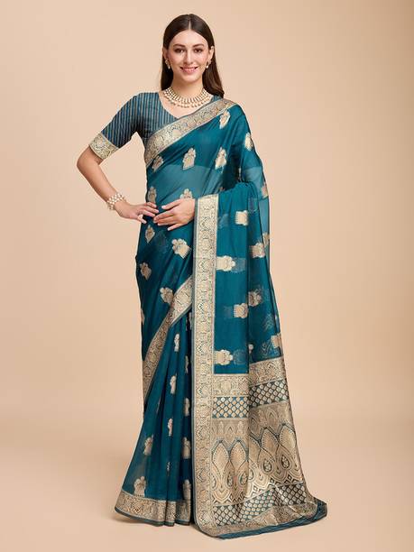 Embellished Maheshwari Cotton Silk Green Sarees Online @  | galgota.in - Image 7