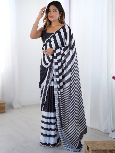 Striped, Printed Bollywood Georgette Saree