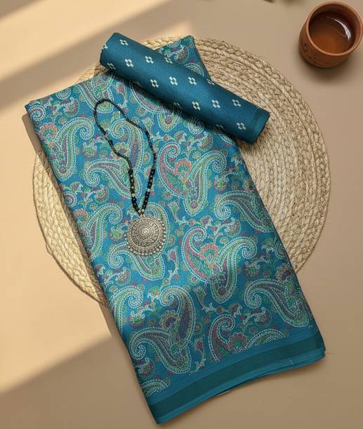 Printed Kalamkari Silk Blend, Jacquard Saree