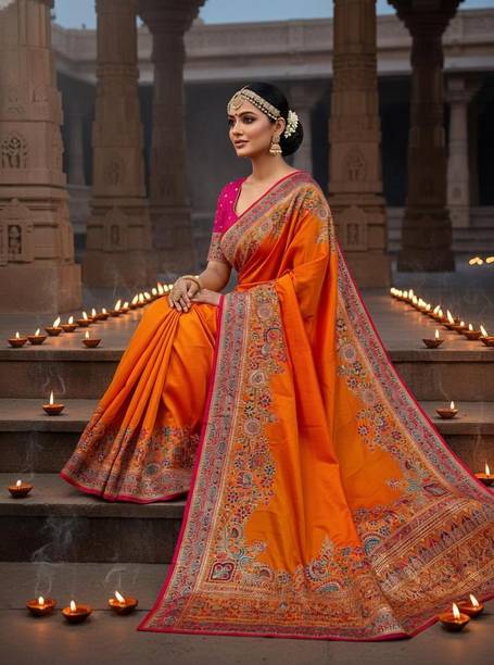Sariya Woven Banarasi Semi-Pashmina, Jacquard Saree