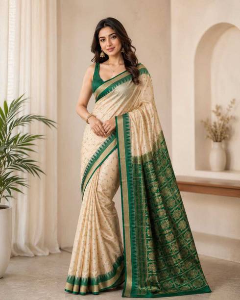 Woven, Temple Border, Self Design Bollywood Art Silk Saree