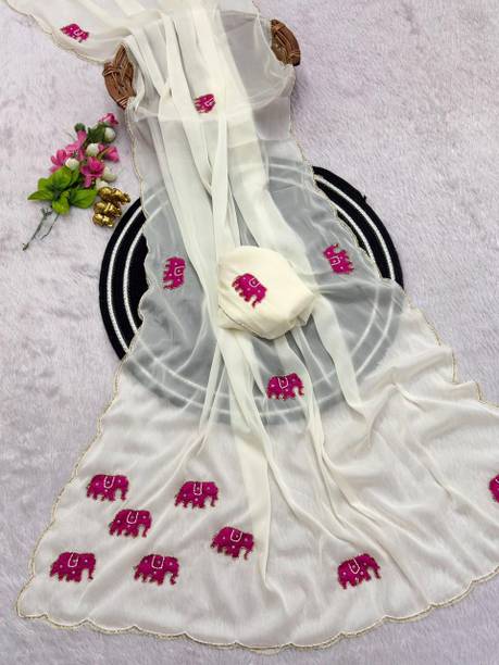 Animal Print Hand Batik Chiffon Saree