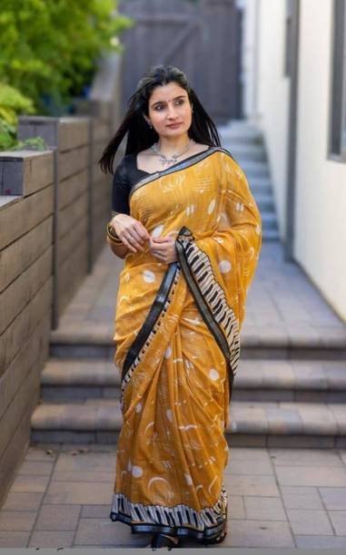 Printed, Geometric Print Bollywood Linen Saree