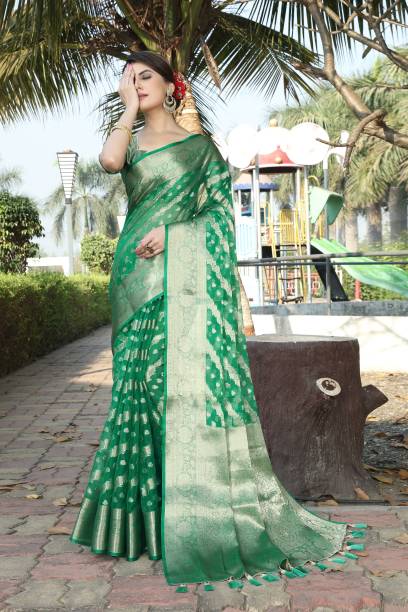 Self Design Banarasi Organza, Cotton Silk Saree Price in India