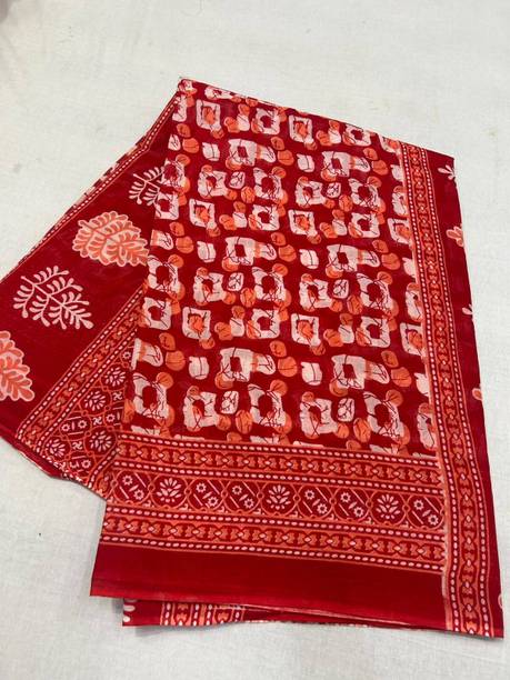 Floral Print, Blocked Printed, Printed Daily Wear Pure Cotton Saree