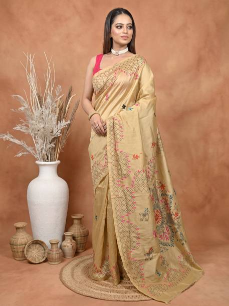 DipDiya Printed Kantha Cotton Silk Saree