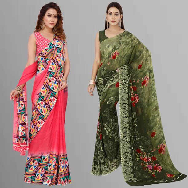 Anand Sarees Ombre, Geometric Print Daily Wear Georgette Pink, Multicolor Sarees Online @  | galgota.in - Image 2