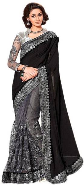 Tirth International Embroidered Bollywood Silk Blend, Net Saree (