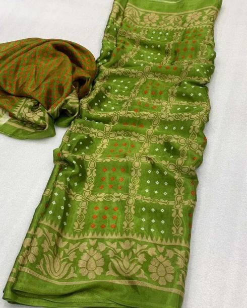 Printed Bandhani Silk Blend Saree Price in India