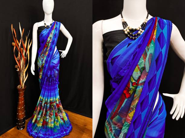 Ombre, Floral Print Daily Wear Georgette Saree