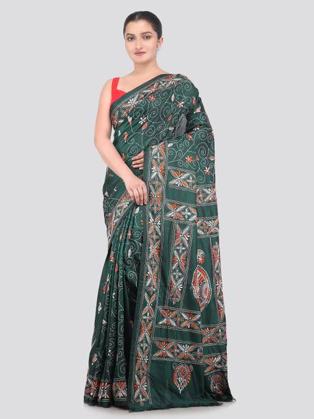 PinkLoom Embroidered Kantha Silk Blend Saree