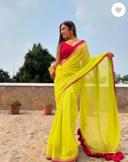 Salco Printed Banarasi Georgette Light Green, Pink Sarees Online @  | galgota.in - Image 6
