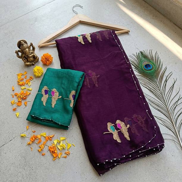 Vichitra Embroidered Bollywood Silk Blend Saree
