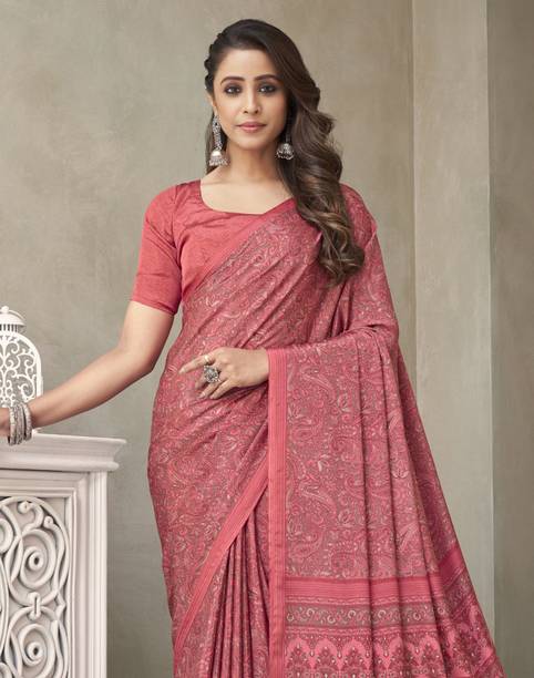 Satrani Paisley, Floral Print, Geometric Print Daily Wear Silk Blend, Crepe Saree - Image 2
