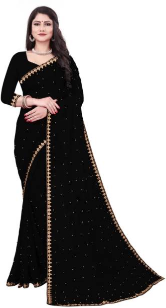 Embroidered Bollywood Chiffon, Lycra Blend Saree Price in India