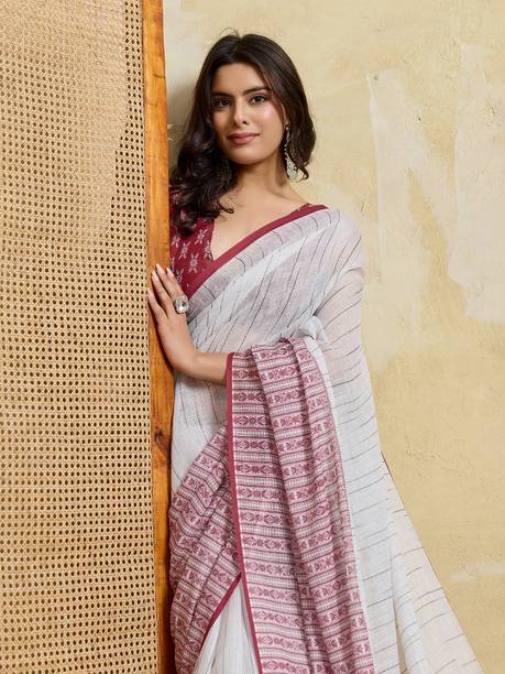 Geometric Print Bollywood Cotton Blend Saree