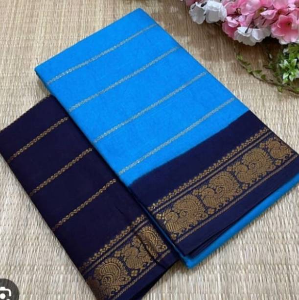 Striped, Woven, Paisley Kanjivaram Pure Cotton Saree