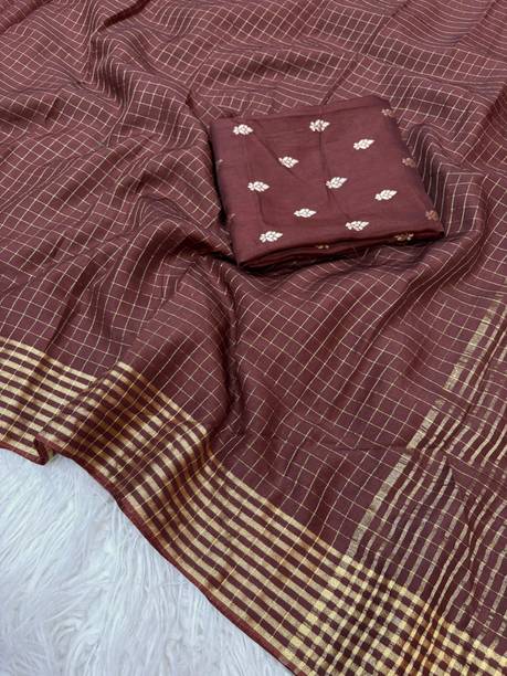 Striped, Checkered, Woven, Self Design Daily Wear Silk Blend Saree