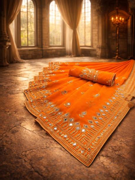Embroidered Banarasi Georgette, Silk Blend Saree