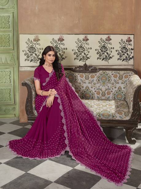 Sariya Embellished Bollywood Georgette Pink Sarees Online - Image 3