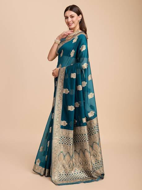 Embellished Maheshwari Cotton Silk Green Sarees Online @  | galgota.in - Image 3
