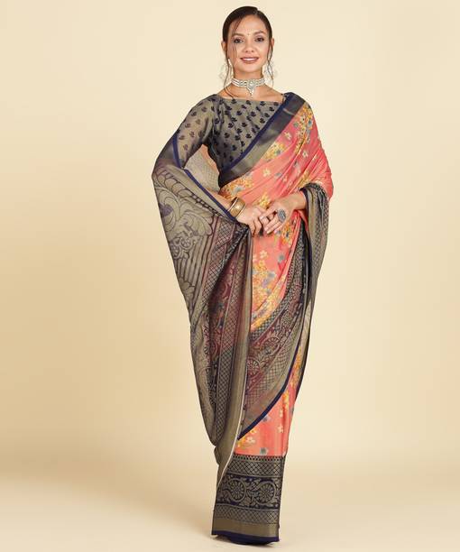 Printed, Animal Print, Polka Print Bollywood Brasso, Chiffon Saree