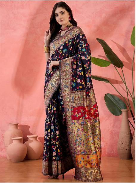 Wovenza Self Design, Woven Bollywood Cotton Blend, Semi-Pashmina Saree