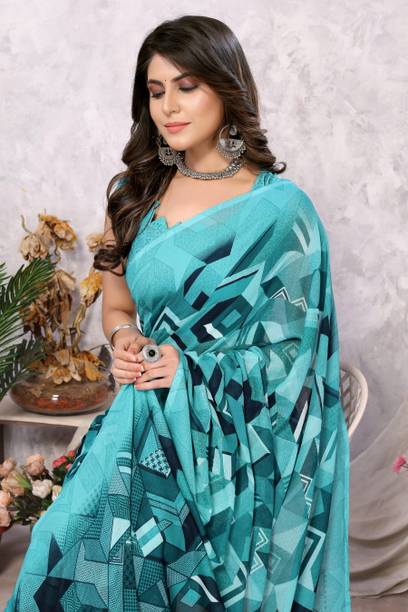 YASHIKA Dyed Daily Wear Georgette Saree - Image 3