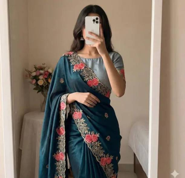 Embroidered, Floral Print Bollywood Georgette Saree