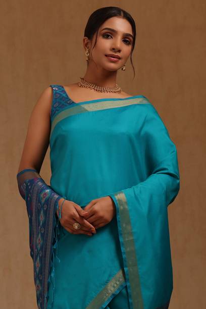 Solid/Plain Saree with Attached Blouse Silk Blend Saree