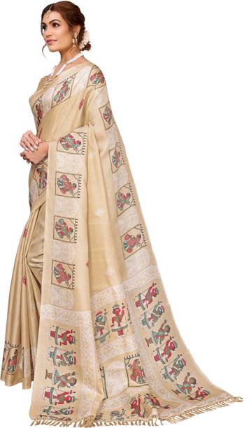 Priyashi Floral Print Mysore Art Silk Beige Sarees Online @  | galgota.in - Image 6