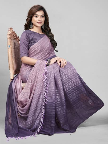 PRATHAM BLUE Self Design Bollywood Silk Blend Saree (Purple)