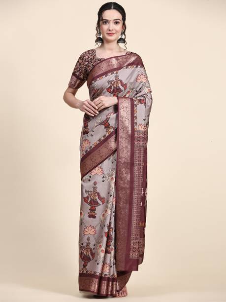 Printed Kalamkari Tussar Silk Saree