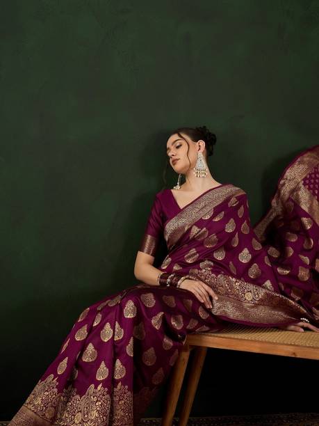 Dori Woven, Self Design Banarasi Silk Blend Saree - Image 5