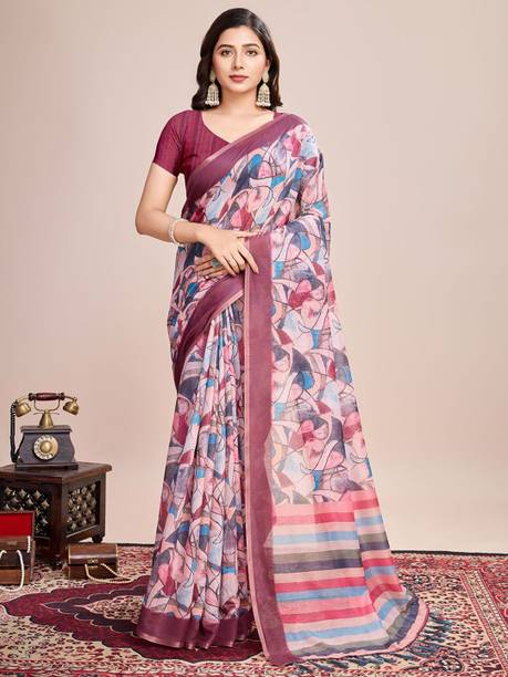 KALINI Printed Daily Wear Linen Saree