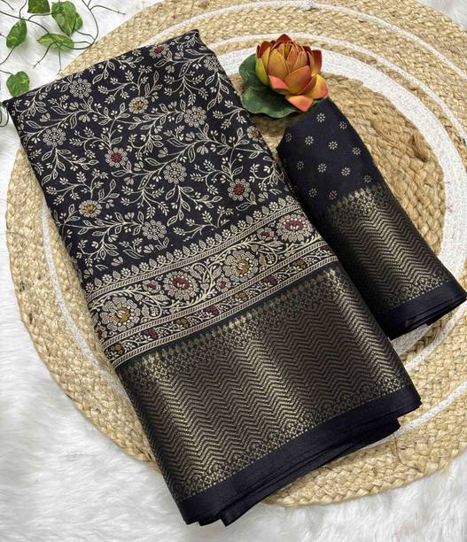 Floral Print, Woven Kalamkari Silk Blend Saree