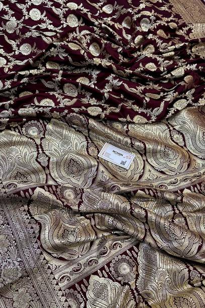 Sabyasachi Floral Print, Woven Banarasi Satin Saree