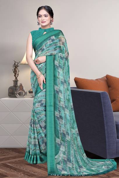 Geometric Print, Checkered, Printed, Self Design Daily Wear Georgette Saree Price in India
