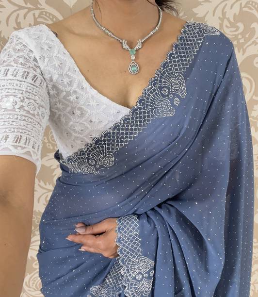 GEETABA FASHION एम्ब्रॉइडरेड बॉलीवुड जोर्जेट साड़ी