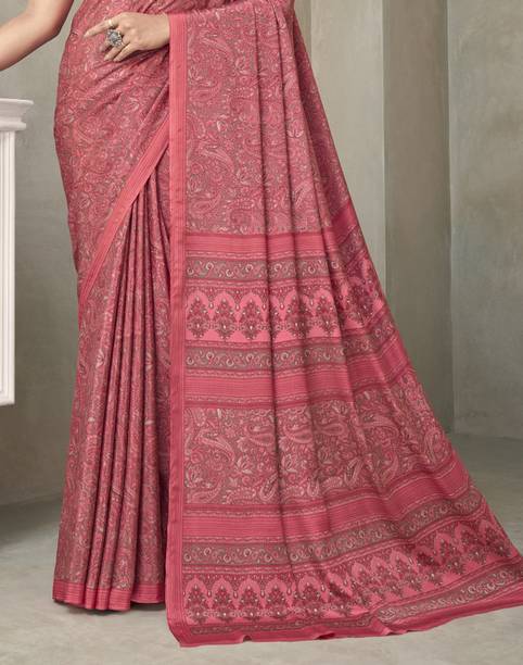 Satrani Paisley, Floral Print, Geometric Print Daily Wear Silk Blend, Crepe Saree - Image 3