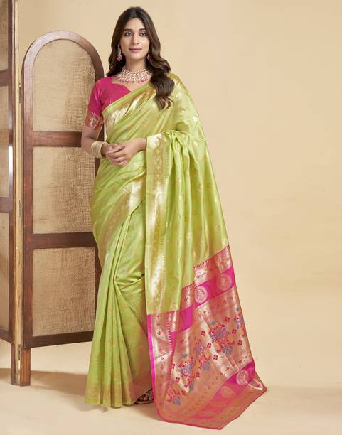 Samah Dyed, Woven, Self Design Banarasi Silk Blend Saree (Light G