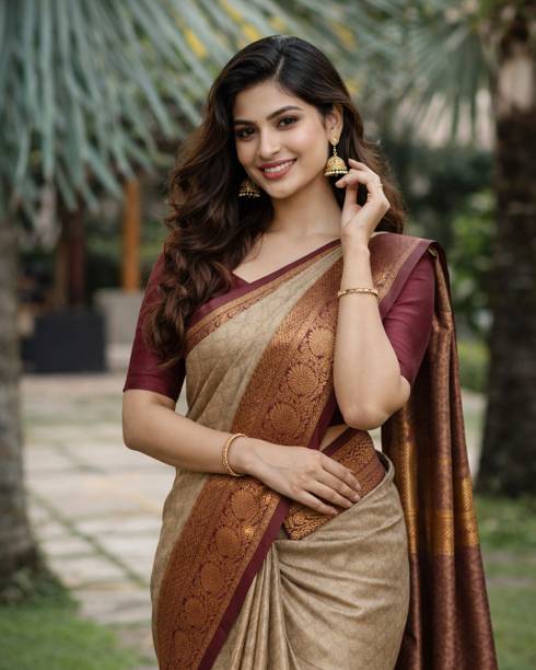 Floral Print, Woven Kanjivaram Pure Silk, Art Silk Saree