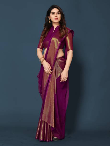 Striped Bollywood Art Silk, Chiffon Saree Price in India
