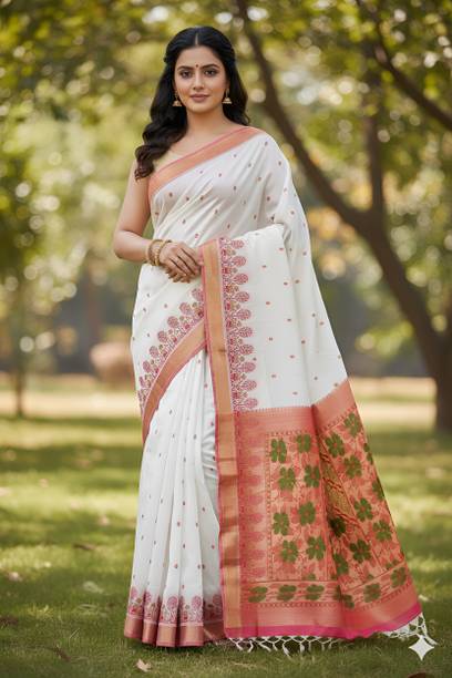 Sabyasachi Woven, Floral Print, Printed, Temple Border Banarasi Pure Silk Saree