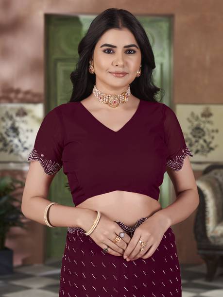 Sariya Embellished Bollywood Georgette Maroon Sarees Online @  | galgota.in - Image 8