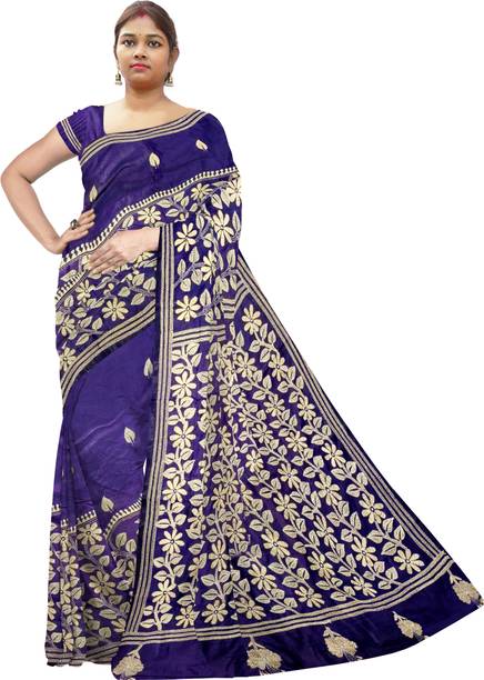SHRISTI CLOTHINGS Embroidered Kantha Silk Blend Saree