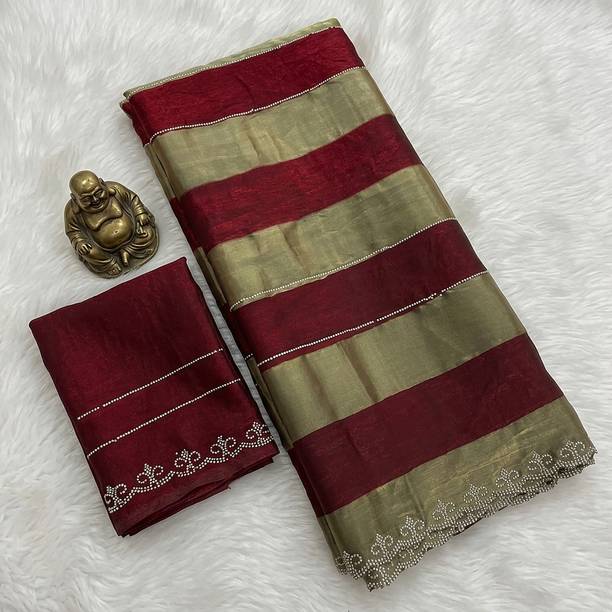 Vichitra Embellished, Striped Bollywood Silk Blend Saree