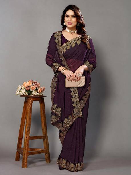 FABMORA Embellished, Embroidered Bollywood Georgette Saree